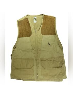 Bob Allen Mens Medium Khaki Tan Hunting Shooting Vest with Suede Shoulders